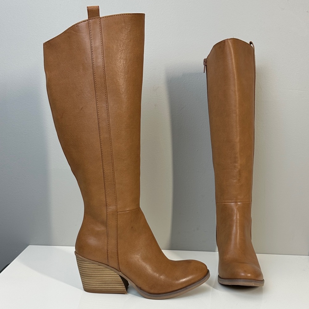 Korks Harley Tan Faux Leather Knee High Boots Size 8